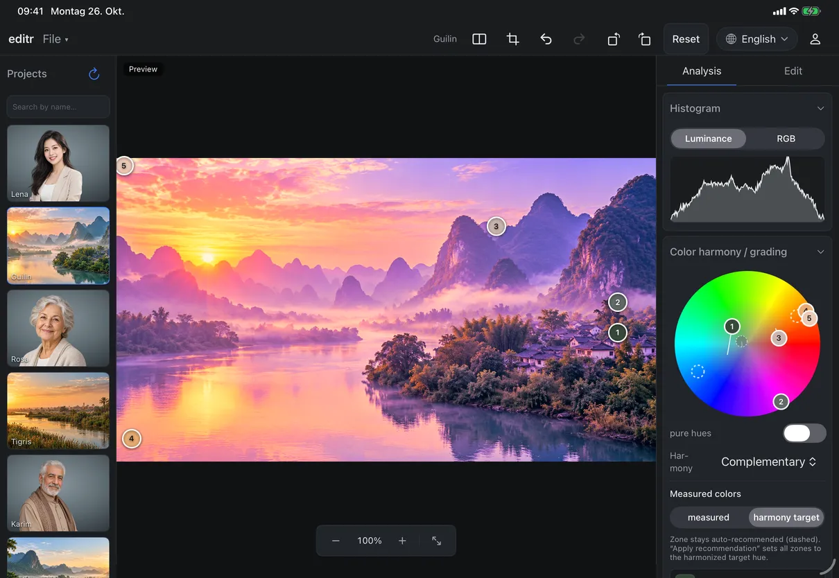 Colour harmony: the picture's colours on the wheel