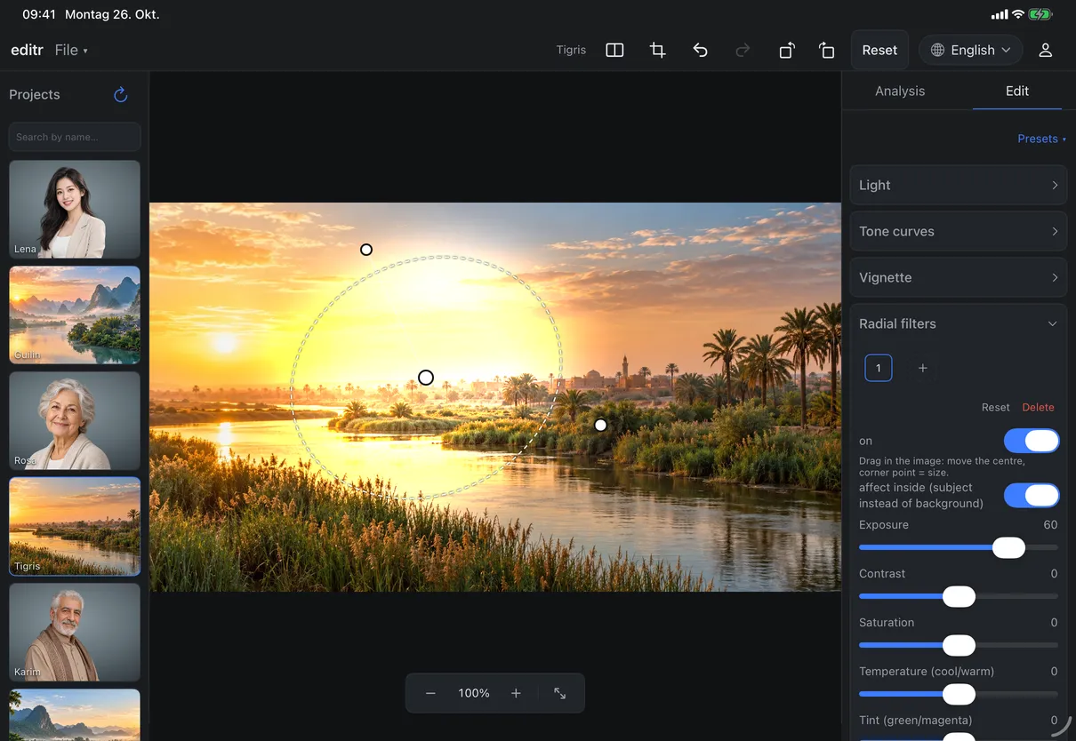 Crop and local filters, placed on the picture